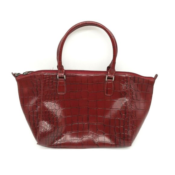 ESPRIT Womens Handbag Purse Red Faux Leather Alligator Print Black Lined Handle - Picture 1 of 12